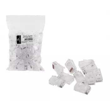 RJ45 spraudnis GEMBIRD PLUG3UP6/100, Cat5, taisns vīrišķais, caurspīdīgs, apzeltīti kontakti, iepakojumā 100