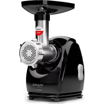 Gaļas maļamā mašīna SMAPP 489.8 — 2000 W, 2,5 kg/min caurlaide, nerūsējošais tērauds, 3 sieti, kompakts melns