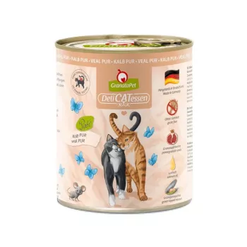 Mitrā kaķu barība Fox4Pets DeliCATessen Pur Veal 800 g skārdenē, pieaugušiem kaķiem, pilnvērtīga barība, hipoalerģiska, bez lipekļa un sojas