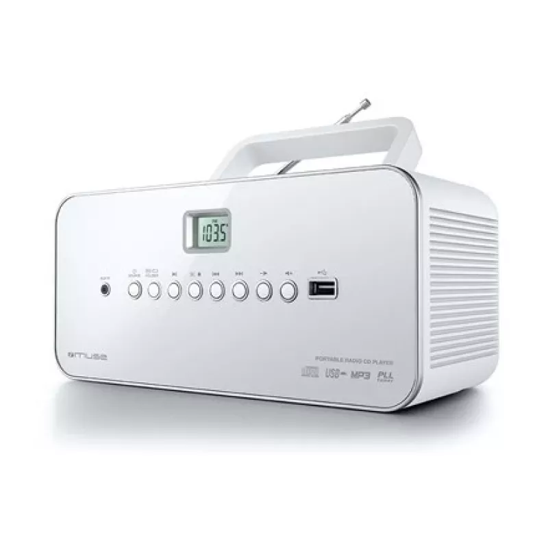 Pārnēsājama stereo sistēma Muse M-28RDW — CD/MP3 atskaņotājs, FM/MW uztvērējs, 3 W RMS, balta, 1,4 kg