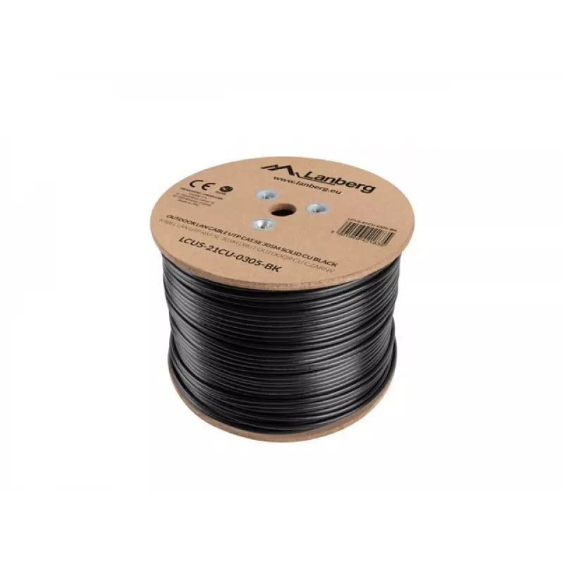 Tīkla kabelis LANBERG Cat5e U/UTP LCU5-21CU-0305-BK, 305 m, 24 AWG, PVC apvalks, melns