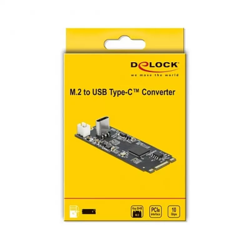 M.2 Key B+M vīriešu uz USB Type-C sieviešu pārveidotājs, DeLOCK, 63174