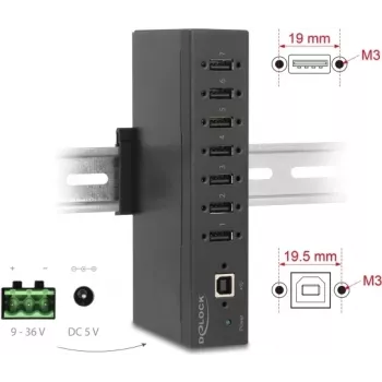 USB centrmezgls DELOCK 60687 — 7× USB 2.0 Type-A porti ar 15 kV ESD aizsardzību