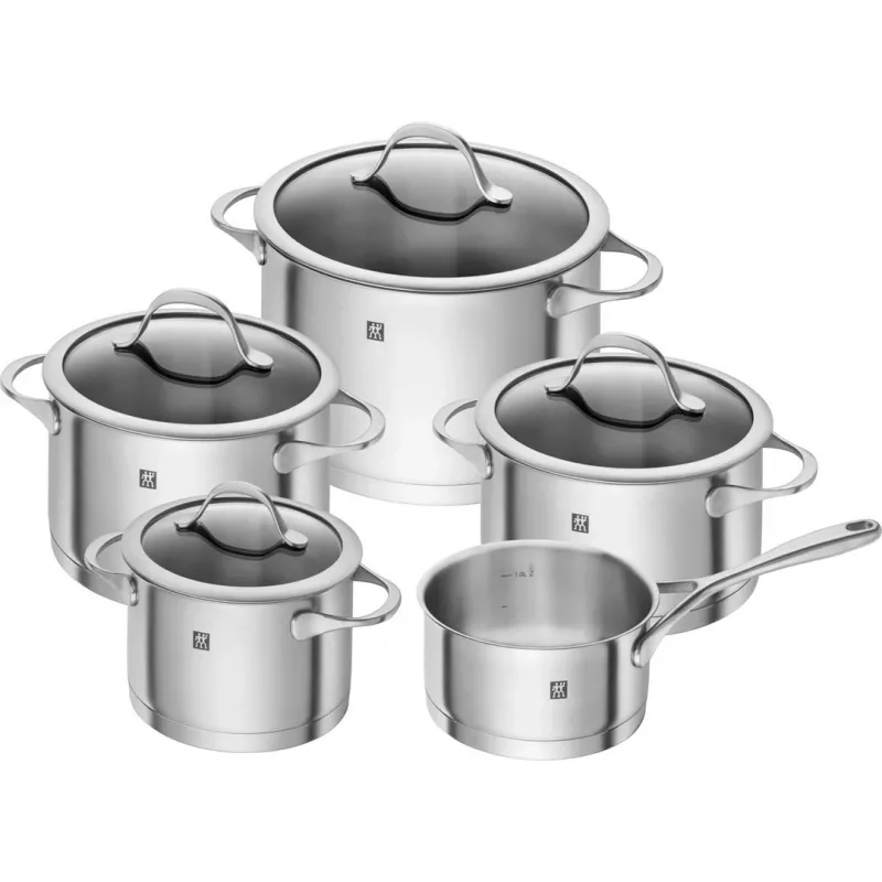 ZWILLING Essence 5 daļu nerūsējošā tērauda trauku komplekts ar stikla vākiem