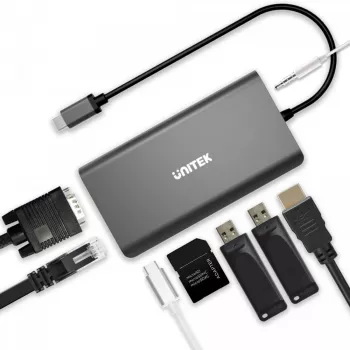 UNITEK uHUB O8+ Vadu USB 3.2 Gen 1 Type-C pelēks 100W Power Delivery