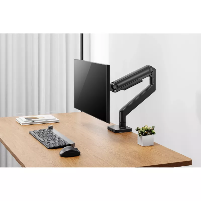 Monitora kronšteins DIGITUS Single, skava, līdz 49 collām (124,5 cm), 20 kg, VESA 75x75–100x100, slīpums -20° līdz 50°, augstumā regulējams, melns