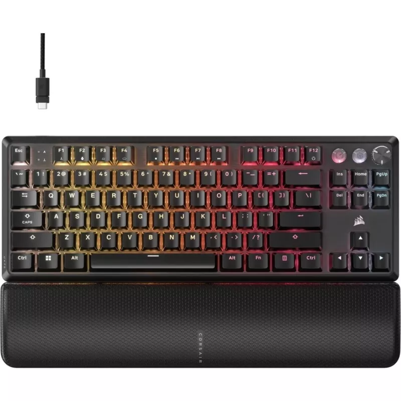 Mehāniskā bezciparu tastatūra CORSAIR K70 PRO TKL — RGB apgaismota, kompakts izkārtojums