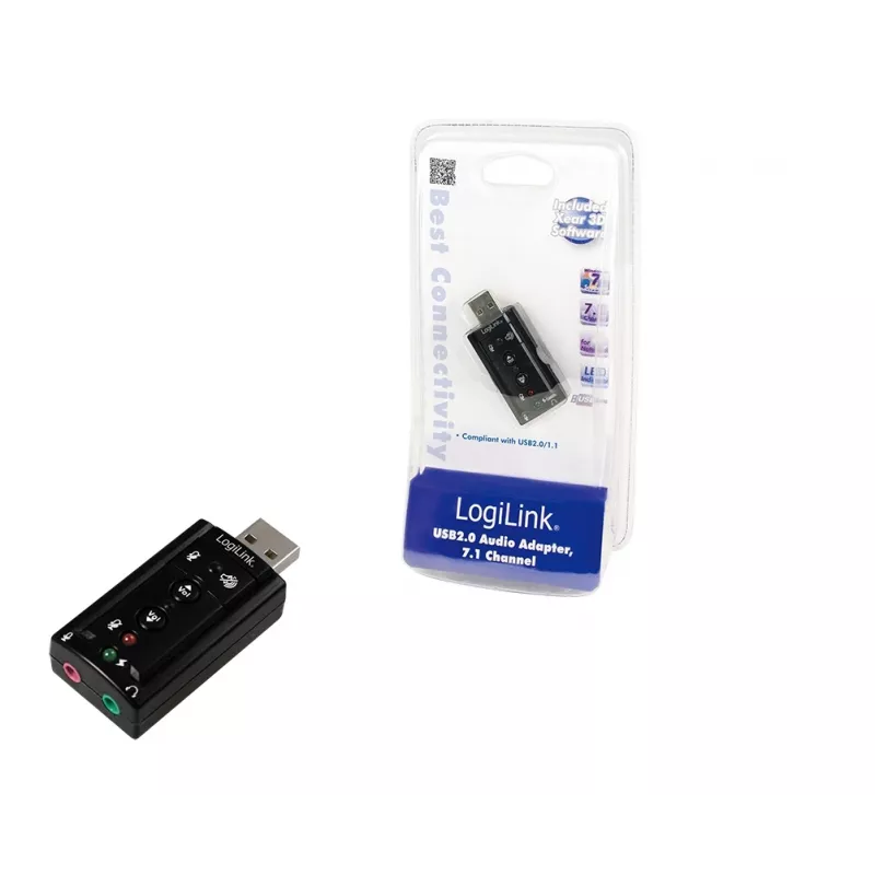 Ārējā USB skaņas karte LOGILINK UA0078, 7.1 kanālu, USB saskarne, kompakta 124×194×34 mm, 80 g