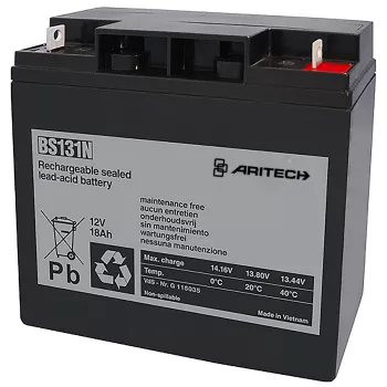 Hermētiskais svina-skābes akumulators Aritech BS131N 12V 18Ah, bez tehniskās apkopes, atkārtoti uzlādējams