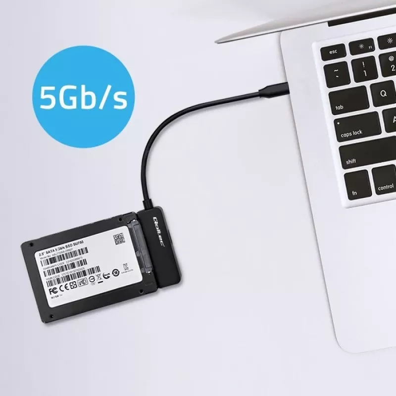 QOLTEC SATA adapteris 52269 2,5 collu diskam uz USB-C, atbalsta līdz 2TB