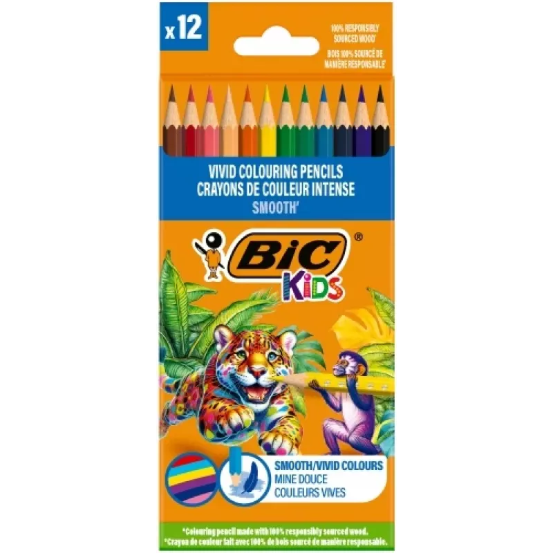 BIC krāsainie zīmuļi Kids Smooth 12 krāsu komplekts