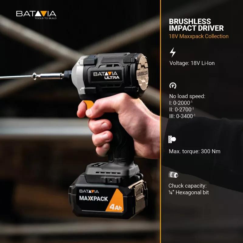 Bezvada bezsuku triecienskrūvgriezis Batavia B.V. 18V 230 Nm — tikai instruments (bez baterijas/lādētāja)