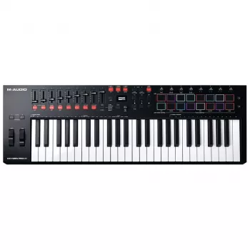 M-Audio Oxygen Pro 49 MIDI klaviatūras kontrolleris — 49 taustiņi, 16 spilventiņi, 9 faderi, OLED displejs, USB, MIDI izeja