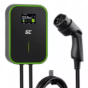 Elektromobiļa uzlādes stacija zaļa Cell EV14 22 kW melna alumīnija, pie sienas stiprināma