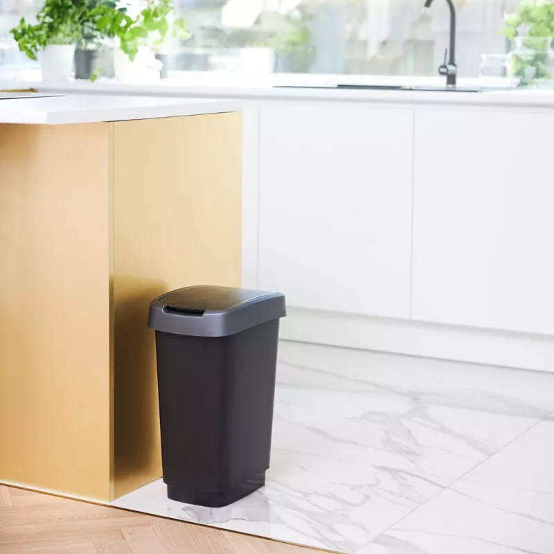 rotho Twist 25 L taisnstūra polipropilēna uzglabāšanas konteiners — 25 L, 476×333×252 mm, melns