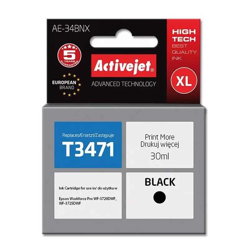 Activejet AE-34BNX tinte (nomaiņa Epson 34XL T3471; Supreme; 30 ml; melna)