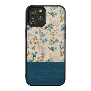 Telefona maciņš man and wood iPhone 12 / 12 Pro — zils zieds uz melna