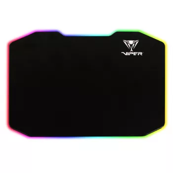 Peļu paliktnis PATRIOT Viper Gaming melns — polimērs/gumija, LED fona apgaismojums, USB barošana, neslīdoša pamatne, 353,5×242,7 mm, 5,5 mm biezums