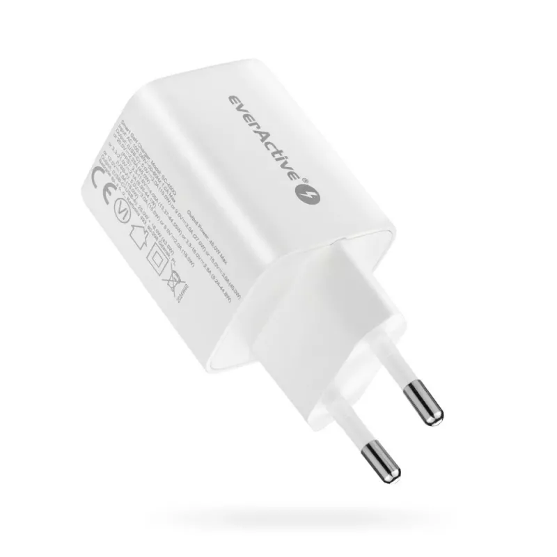 Sienas lādētājs everActive SC-450Q 45W 1×USB-C 1×USB-A Balts