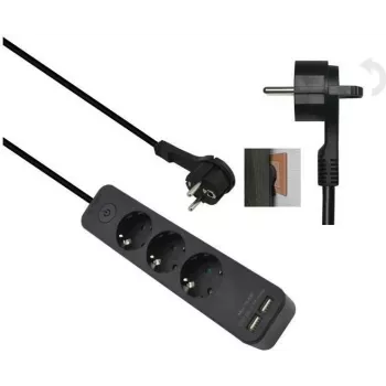 Strāvas sadalītājs helos ADVANCED ar 5 rozetēm un USB lādētāju, melns, 1,5 m kabelis