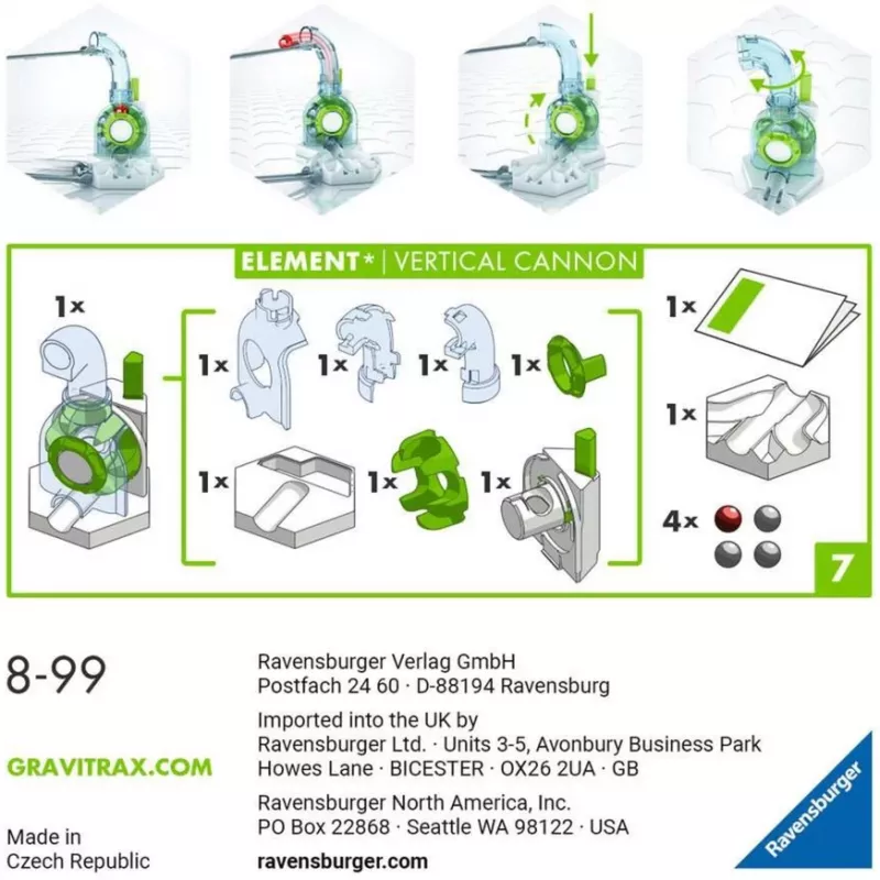 Ravensburger GraviTrax Element Vertical Cannon trases papildinājums (27465) marmora skrejceļu sistēmām