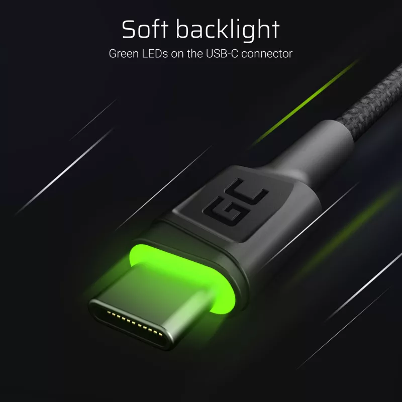 USB-C kabeļu komplekts zaļa Cell GC Ray — USB A uz USB C 3 garumi (30 cm, 120 cm, 200 cm), USB PD, 480 Mbps, 2,4 A, melns