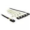 Iekšējais Mini SAS uz 4×SATA kabelis DELOCK 0.5 m — Mini SAS SFF-8087 uz 4×SATA 7p, Melns/Sudraba/Dzeltens