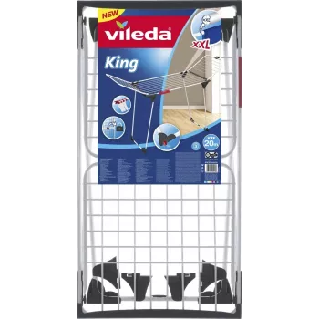 Žāvēšanas statīvs VILEDA King balta 157247 — tērauds, 20 m žāvēšanas vietas, salokāms ar riteņiem