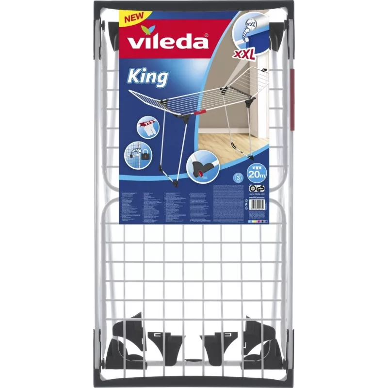 Žāvēšanas statīvs VILEDA King balta 157247 — tērauds, 20 m žāvēšanas vietas, salokāms ar riteņiem