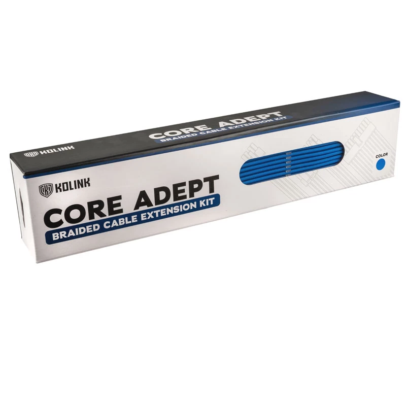 Pīta kabeļa pagarinātāju komplekts Kolink Core Adept — 20+4pin, 8pin, 4+4pin, 3×6+2pin, zils, PET apvalks