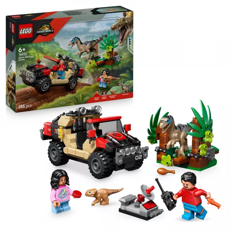 Konstruktoru komplekts LEGO Jurassic World 76972 Raptor Off-Road Escape, 285 gab., 2 minifigūras, vecumam no 6+