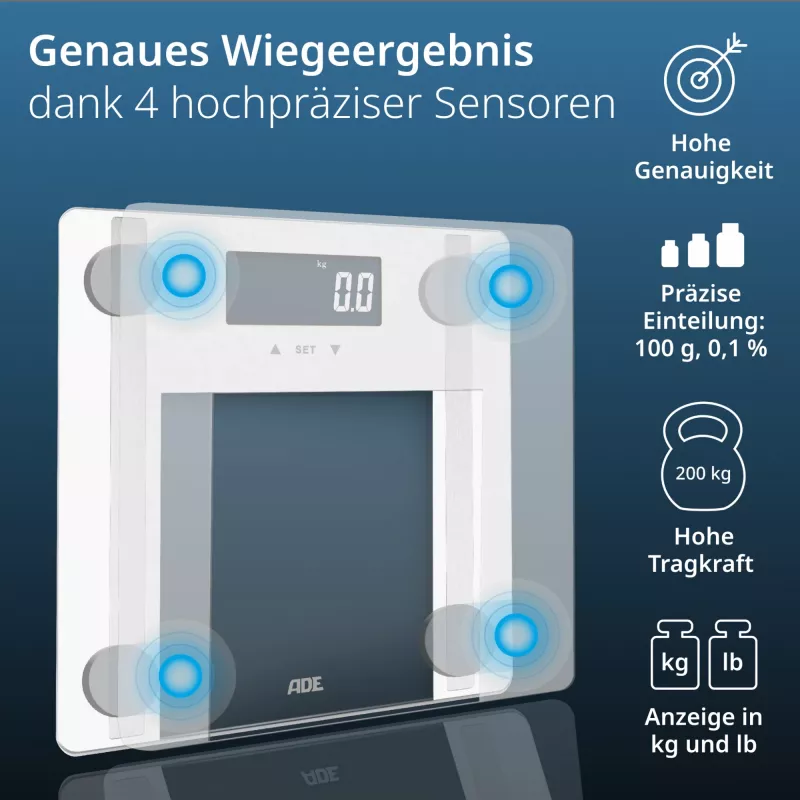 Ķermeņa analīzes svari ADE BA2300-2 ar Bluetooth un ķermeņa tauku mērīšanu