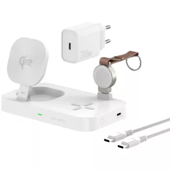 Mobilo ierīču lādētājs 4smarts 540994 Iekštelpām līdzstrāva USB bezvadu ātrā uzlāde 12V ieeja 5V izeja USB-C pieslēgvieta Aizsardzība pret pārspriegumu un īssavienojumu Balts