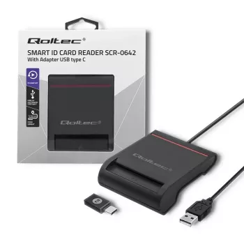 ID karšu lasītājs QOLTEC Smart chip ID card scanner — USB, melns, 84.5×65×16 mm, 63 g