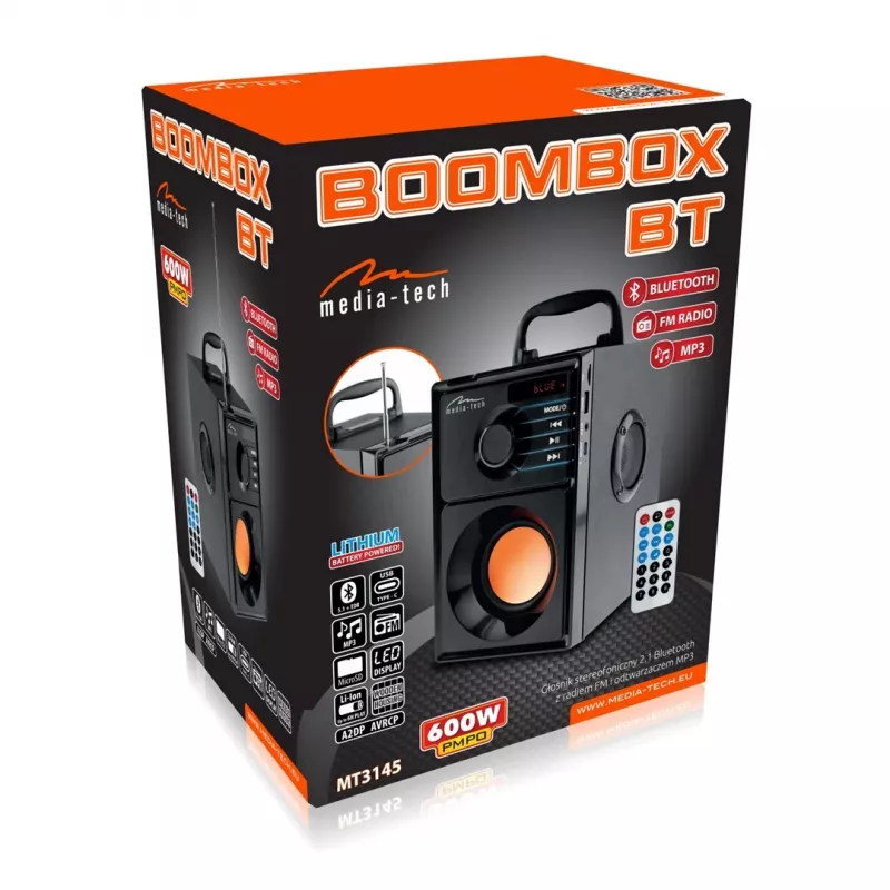 Media-Tech BOOMBOX BT 15 W Stereo portatīvais skaļrunis Melns