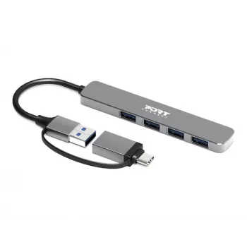 PORT CONNECT | USB-C/USB-A centrmezgls ar 4 USB-A 3.0 portiem, 5 Gbps