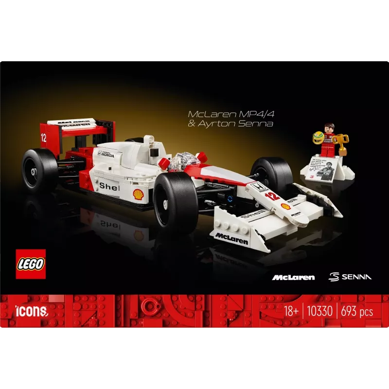 LEGO komplekts McLaren MP4/4 Ayrton Senna 10330 — LEGO ICONS mēroga modeļa eksponāts