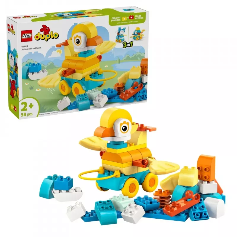 Rotaļlietu komplekts LEGO DUPLO 3-in-1 Animals on Wheels 10448 — DUPLO būvē un spēlējies dzīvnieki, 58 gab., vecums 2+