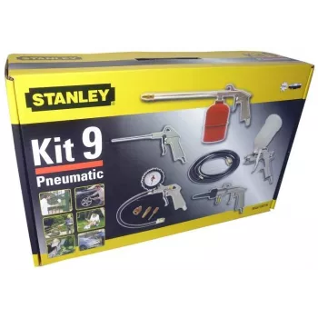 Pneimatisko instrumentu komplekts STANLEY 9045718STN, 9 gab., metāla instrumenti, spirālveida šļūtene 5 m, maks. 20 bāri