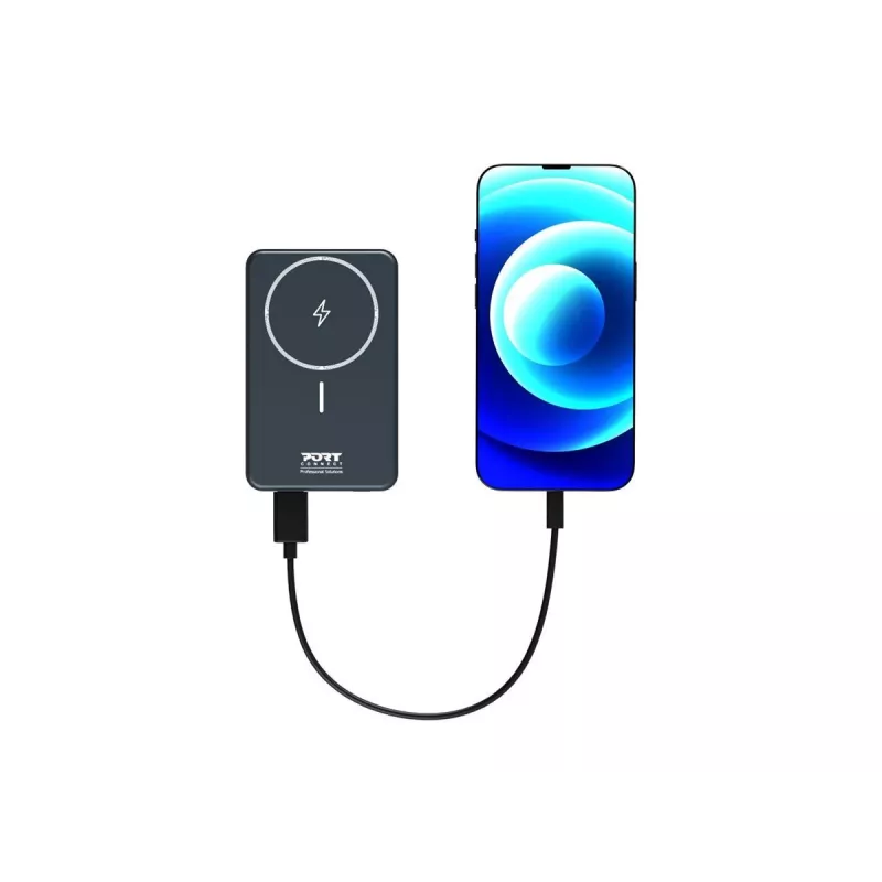 Port Designs 907005 10000 mAh bezvadu uzlādes ārējais akumulators, melns