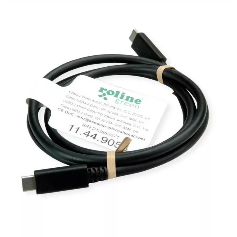 ROLINE USB3.2Gen2 kabelis PD 20V5A Type C-C ST/ST 0.5m - kabelis - Digitāls/Dati - 0,5 m (11.99.9057)