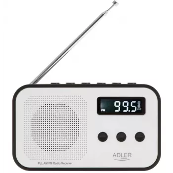 Pārnēsājamais ciparu radio Adler AD 1907 — AM/FM, ciparu uztvērējs, modinātājs, USB-C, 600 mAh baterija, LCD, 20 atmiņas vietas, teleskopiskā antena