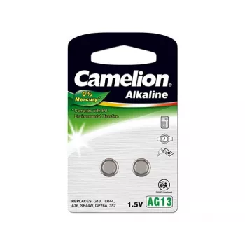 Pogbaterija CAMELION AG13 / LR44 / 357 sārmaina, 1,5V — 2 gab. iepakojumā
