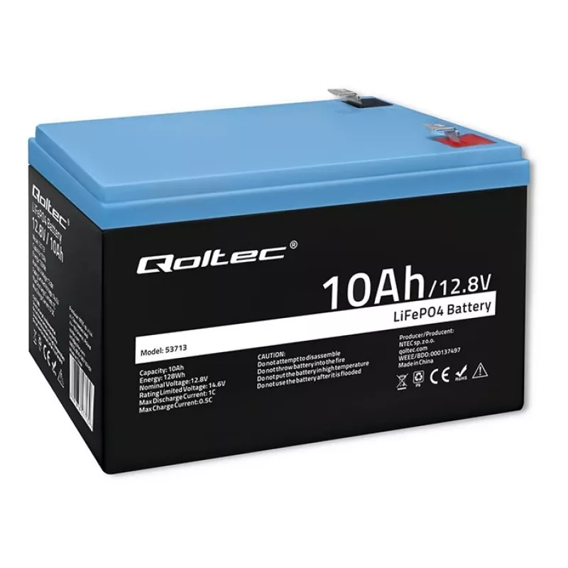 Uzlādējama LiFePO4 baterija QOLTEC 10Ah 12.8V 128Wh ar integrētu BMS