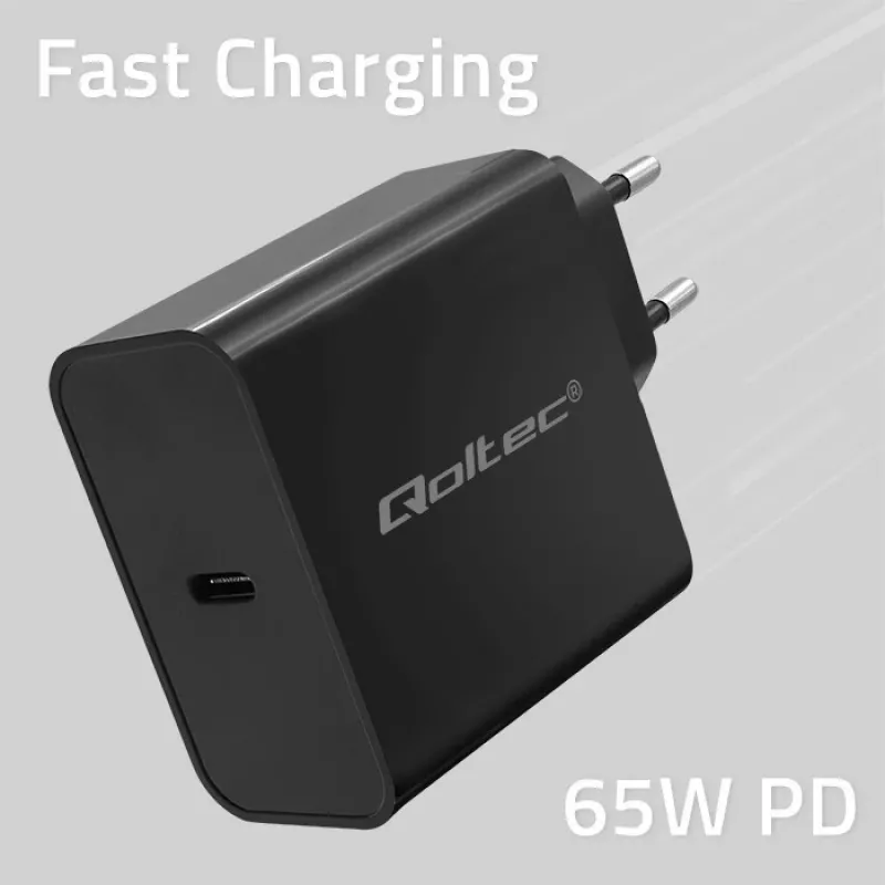 Lādētājs QOLTEC Super Quick PD 65W USB‑C Power Delivery 5–20V, 1x USB‑C, USB PD 3.0, Type C spraudnis, 65 W