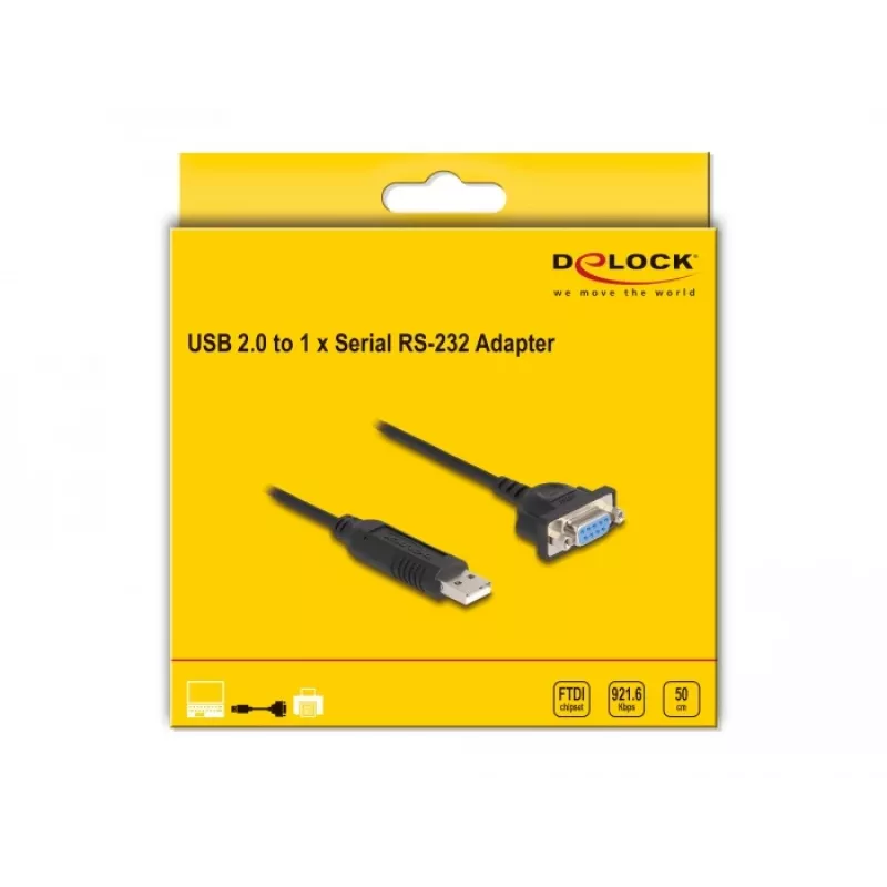 DeLOCK USB 2.0 uz seriālo RS-232 adapteris 50 cm FTDI melnā krāsā