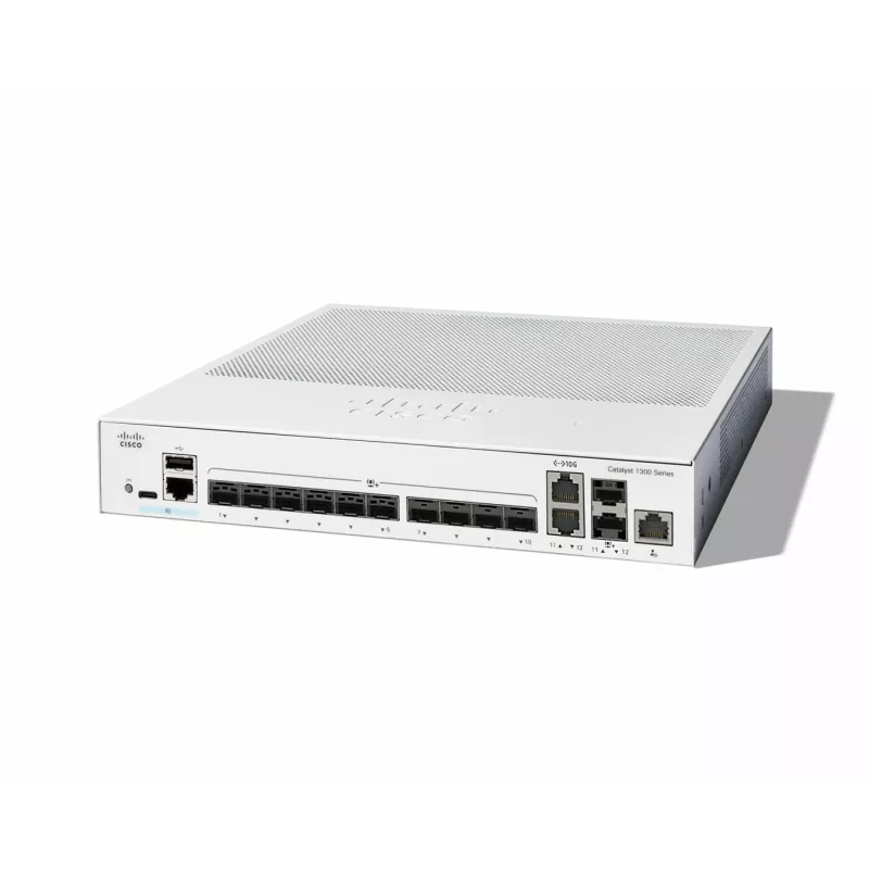 Tīkla komutators Cisco Catalyst C1300-12XS pārvaldāms L2/L3, 12 x 10 Gb SFP+, 240 Gbit/s, 16 tūkst. MAC, montāža statnē, pelēks