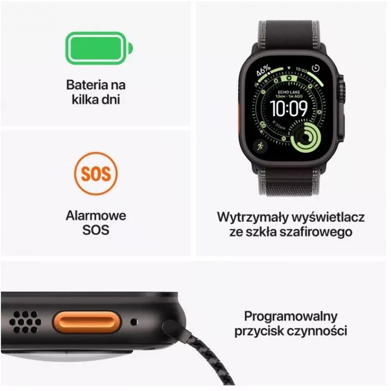 Viedpulkstenis Apple Watch Ultra 3 GPS + Cellular 49mm Melns Titāna Korpuss ar Melnu Titāna Milānas Cilpu Vidējs