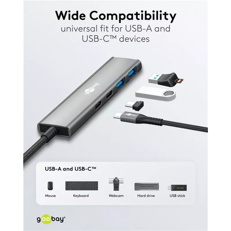 Goobay Slim 4-Port USB-Hub USB-C uz/USB-A 5 Gbit/s - Plug USB 3.2 (76563)