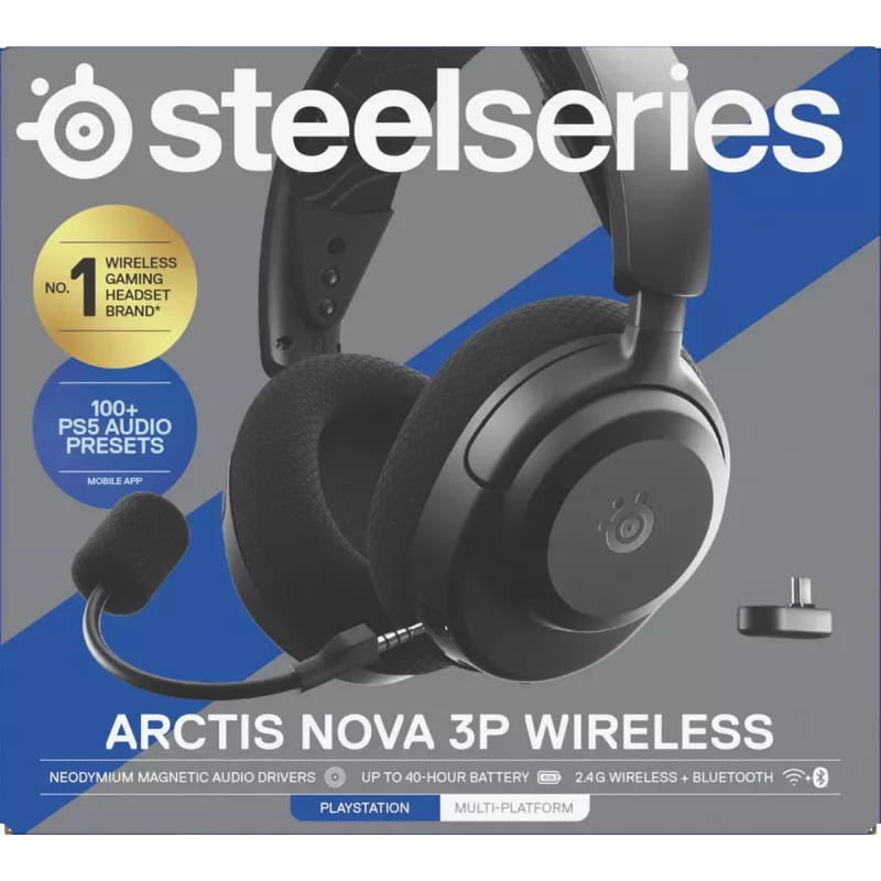 Austiņas STEELSERIES Arctis Nova 3P Wireless Bluetooth Circumaural Head-band, 20–22000 Hz, 260 g, Melnas